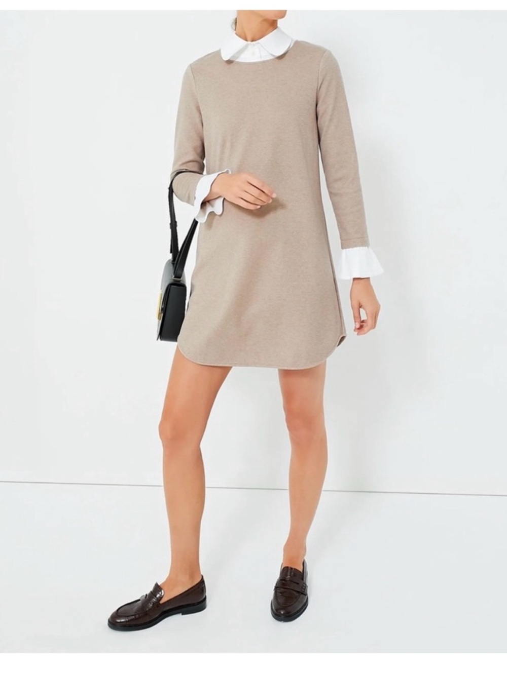 Tuckernuck Taupe Mini Dress with White Peter Pan Collar
